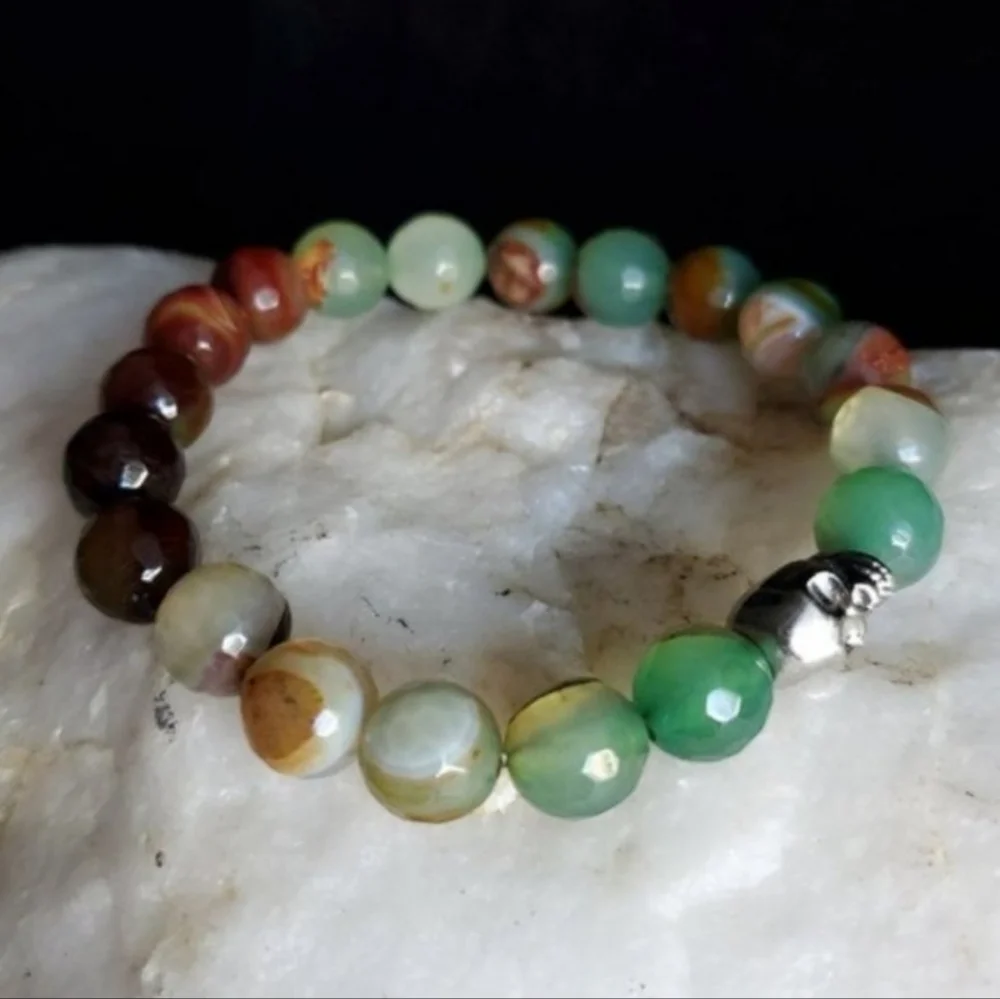 Genuine Agate Stones Human Rhodium/925 Silver Scall Head Bracelet